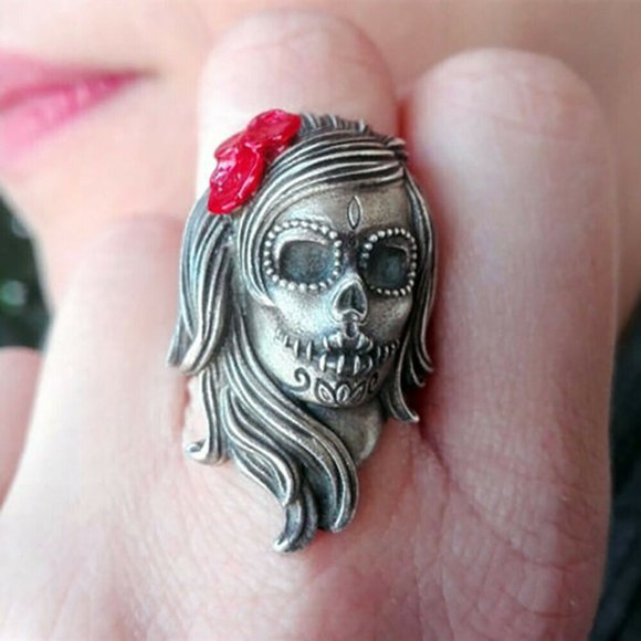 Catrina Sugar Skull Rose Ring size 7 - Picture 2 of 3